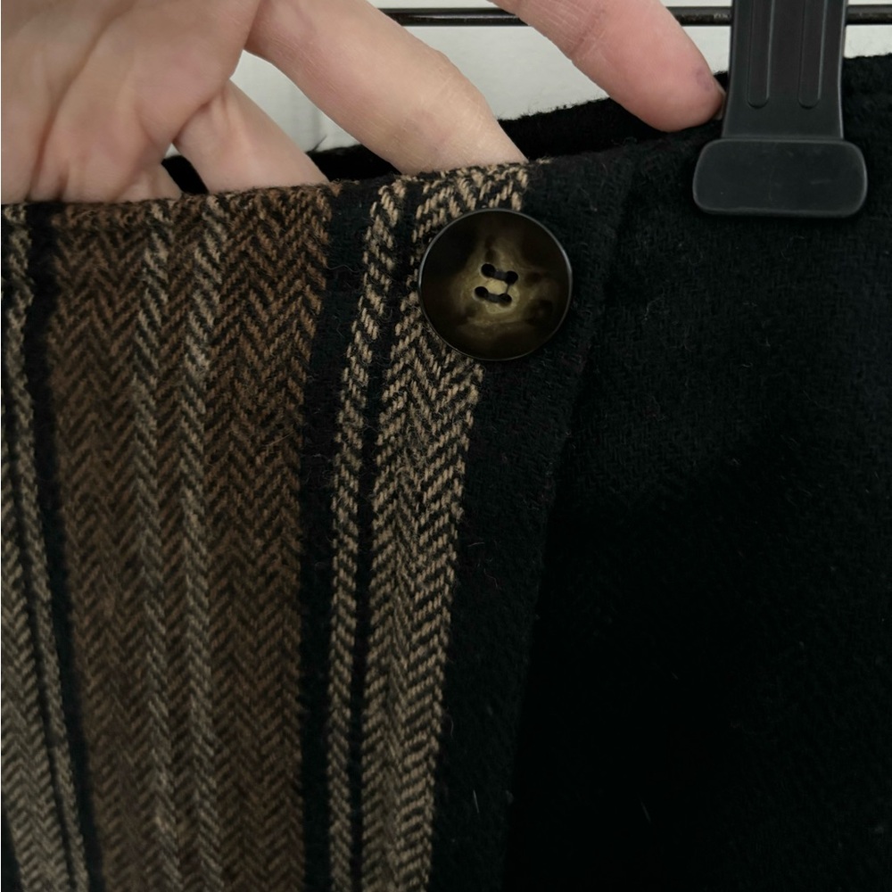 Vintage Dressbarn Wrap Skirt Plaid Fringe Wool Blend Black Brown Western Maxi - Picture 11 of 14